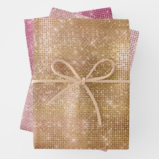 Glitzy Champagne Gold Sparkle Glam Geschenkpapier Set (Beispiel)