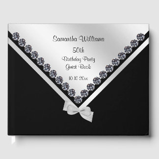 Glitzy Diamonds & Silver Bow 50. Geburtstag Gästebuch