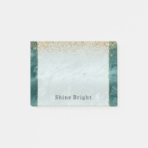Glitzy Emerald Green Ombre Marble Gold Glitzer Post-it Klebezettel