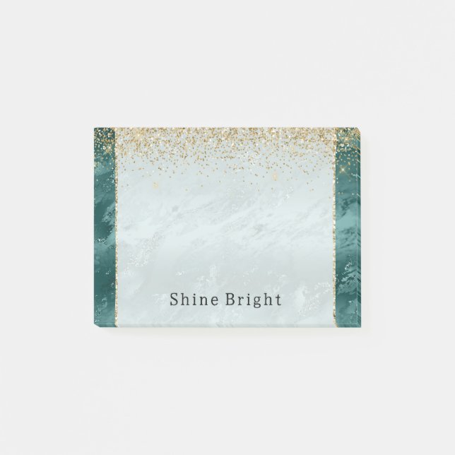 Glitzy Emerald Green Ombre Marble Gold Glitzer Post-it Klebezettel (Vorderseite)