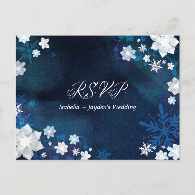 Glitzy Floral Winter Wonderland Wedding RSVP Einladungspostkarte (Vorderseite)