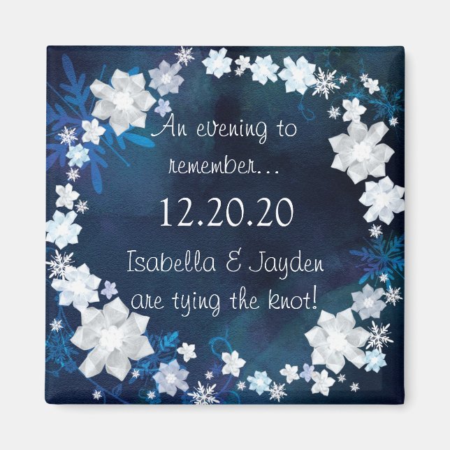 Glitzy Floral Wreath Winter Wedding Save the Date Magnet (Vorne)