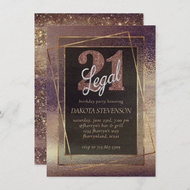Glitzy Foil | Golden Bronze Copper 21 und Legal Einladung (Vorne/Hinten)