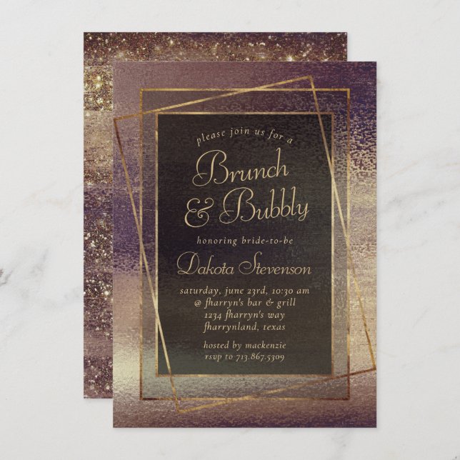 Glitzy Foil | Golden Bronze Copper Bubbly Brunch Einladung (Vorne/Hinten)