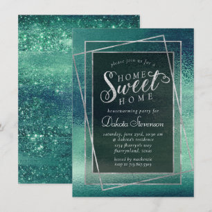 Glitzy Foil   Green Aqua Housewarming Einladung
