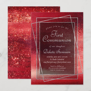 Glitzy Foil   Henna Crimson Red First Communation Einladung