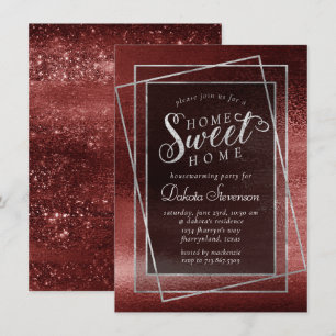 Glitzy Foil   Henna Crimson Red Glam Housewarming Einladung