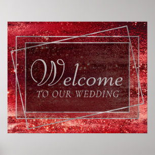 Glitzy Foil Henna Crimson Red Sparkle Willkommen Poster