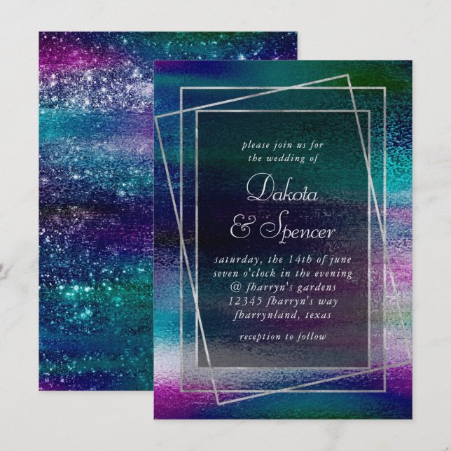 Glitzy Foil | Holographic Dark Faux Sparkle Shine Einladung (Vorne/Hinten)