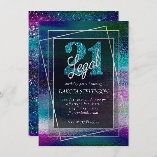 Glitzy Foil | Holographic Dark Ombre 21 and Legal Einladung (Vorne/Hinten)