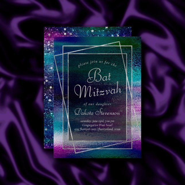 Glitzy Foil | Holographic Dark Ombre Bat Mitzvah Einladung (Von Creator hochgeladen)