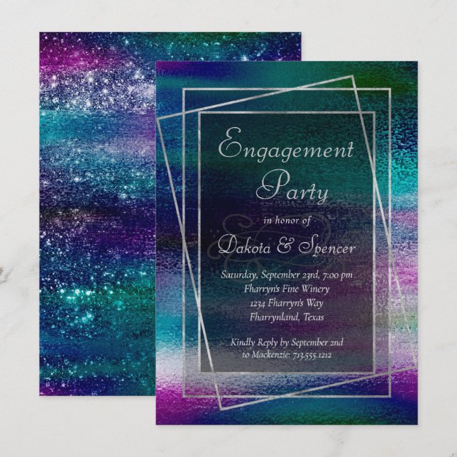 Glitzy Foil | Holographic Faux Sparkle Engagement Einladung (Vorne/Hinten)