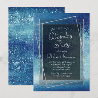 Glitzy Foil | Ice Blue Faux Iridescent Shine Party Einladung
