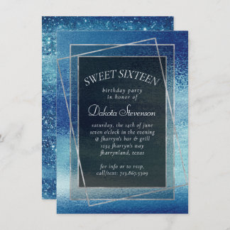 Glitzy Foil | Ice Blue Faux Iridescent Sweet 16 Einladung