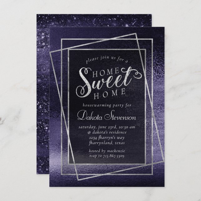 Glitzy Foil | Indigo Midnight Purple Faux Shimmer Einladung (Vorne/Hinten)