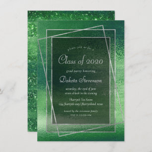 Glitzy Foil   Kleeblatt Green Sparkle Abschluss Einladung
