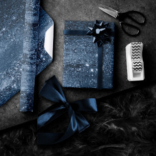 Glitzy Foil   Navy Blue Dark Imitats Glitzer Spark Geschenkpapier