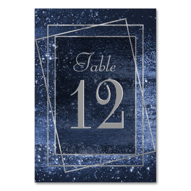 Glitzy Foil | Navy Blue Dark Imitats Glitzer Spark Tischnummer (Vorderseite)
