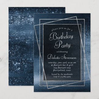 Glitzy Foil | Navy Blue Glitter Sparkle Birthday Einladung