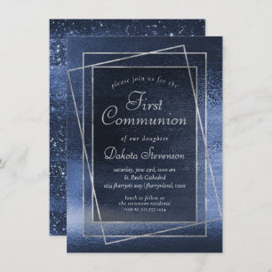 Glitzy Foil   Navy Blue Glitzer First Communation Einladung