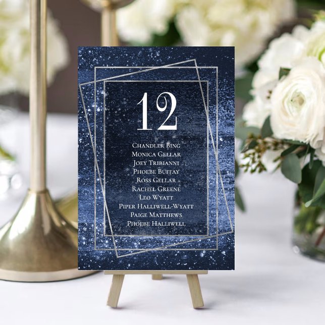 Glitzy Foil | Navy Blue Imitats Glitzer Guest Name Tischnummer (Von Creator hochgeladen)