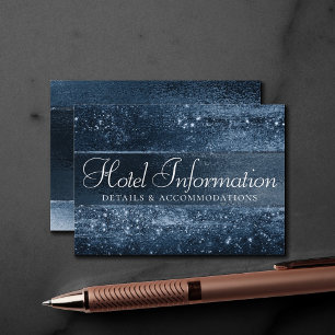 Glitzy Foil Navy Blue Sparkle Hotel Information Begleitkarte