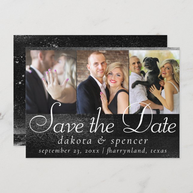 Glitzy Foil | Onyx Schwarz Dunkle Imitate Shimmer  Save The Date (Vorne/Hinten)