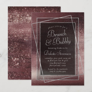 Glitzy Foil Rose Gold Blush Glam Bubbly Brunch Einladung