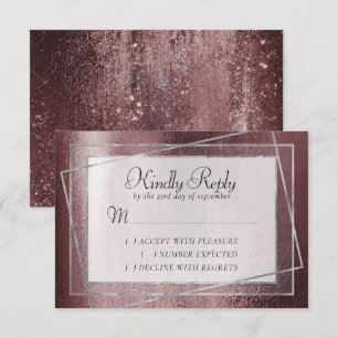 Glitzy Foil Rose Gold Mauve Pink Blush Luster RSVP Karte