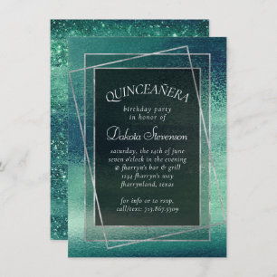 Glitzy Foil Seafoam Iridescent Green Quinceanera Einladung