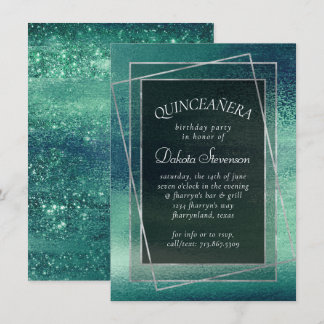 Glitzy Foil | Seafoam Iridescent Green Quinceanera Einladung