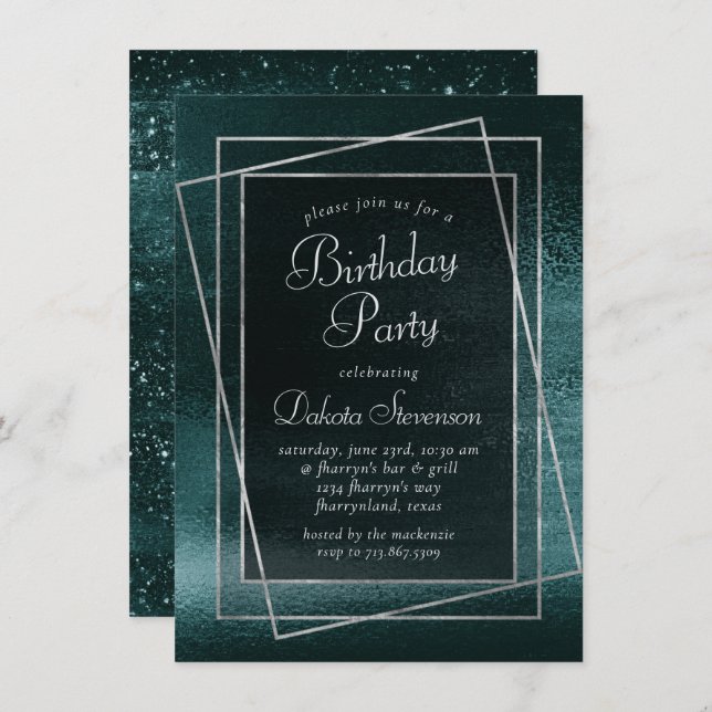 Glitzy Foil | Shamrock Green Glam Birthday Party Einladung (Vorne/Hinten)