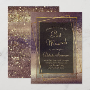 Glitzy Foil Terra Cotta Orange Bar Bat Mitzvah Einladung