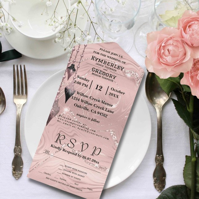 Glitzy Funkelnd Blush Pink Silber Weihnachten All In One Einladung (Von Creator hochgeladen)