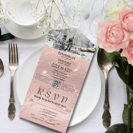 Glitzy Funkelnd Blush Pink Silver Foto QR Code All In One Einladung