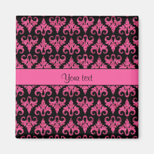 Glitzy Funkelnd Hot Pink Glitzern Damask Magnet