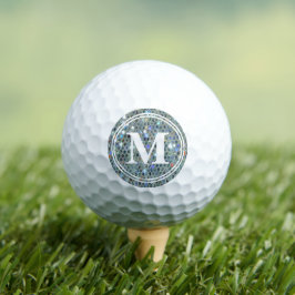 Glitzy Funkelnd Silver Glitzer Blenden Monogramm Golfball