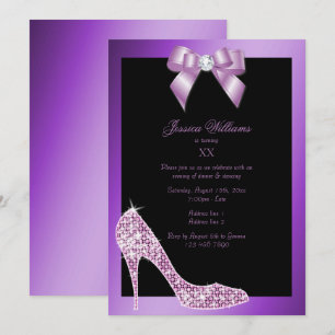 Glitzy Funkelnd Stiletto, Lilac Bow Birthday Party Einladung