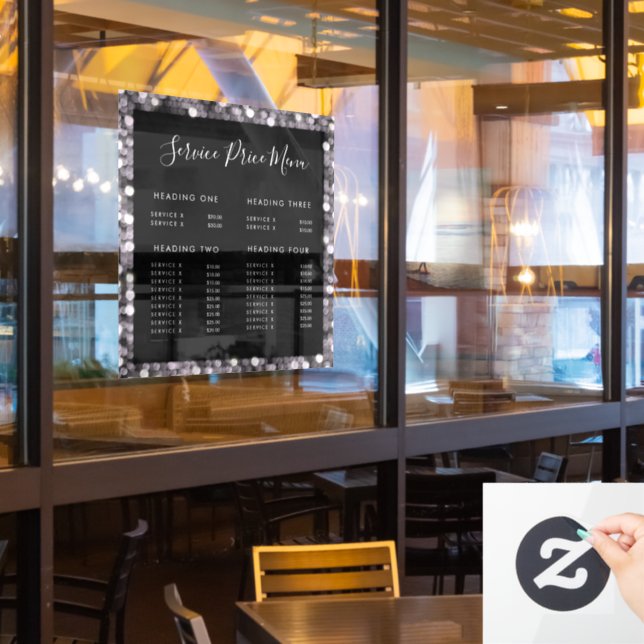 Glitzy Glam Business Price List Glass Fensteraufkleber (Restaurantfenster)