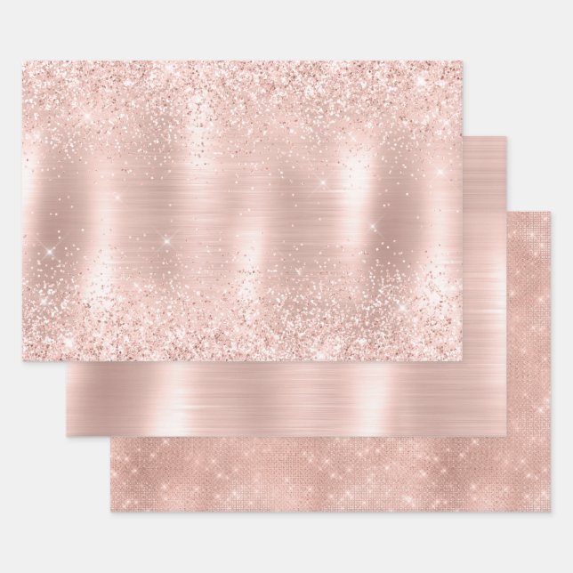 Glitzy Glam Girly Blush Pink Glitzer Wedding Geschenkpapier Set (Set)