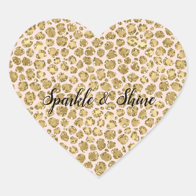 Glitzy Glam Gold Blush Glitzer Leopard Herz-Aufkleber (Vorderseite)