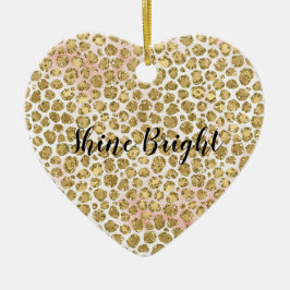 Glitzy Glam Gold Blush Glitzer Leopard Print Keramik Ornament