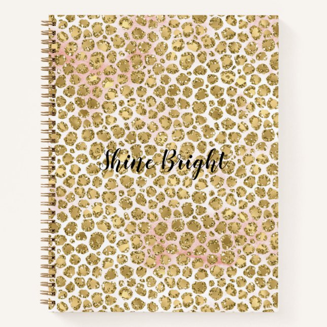 Glitzy Glam Gold Blush Glitzer Leopard Print       Notizbuch (Vorderseite)