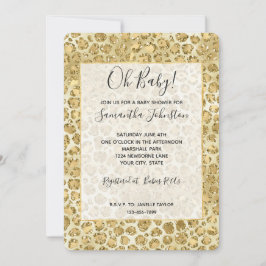 Glitzy Glam Gold Glitzer Leopard Print Einladung
