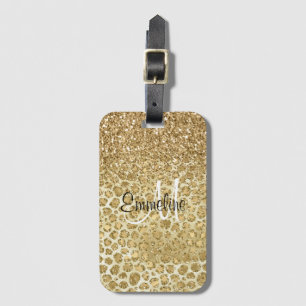 Glitzy Glam Gold Glitzer Leopard Print Monogram Gepäckanhänger