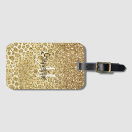 Glitzy Glam Gold Glitzer Leopard Print Monogram Gepäckanhänger