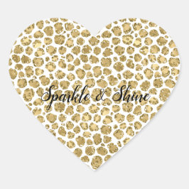 Glitzy Glam Gold White Glitzer Leopard Print Herz-Aufkleber