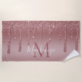 Glitzy GlamRose Gold Dripping Glitzer Monogram Strandtuch
