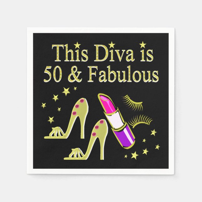 GLITZY GOLD 50. BIRTHDAY DIVA DESIGN SERVIETTE (Vorderseite)