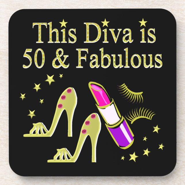 GLITZY GOLD 50. BIRTHDAY DIVA DESIGN UNTERSETZER (Vorderseite)